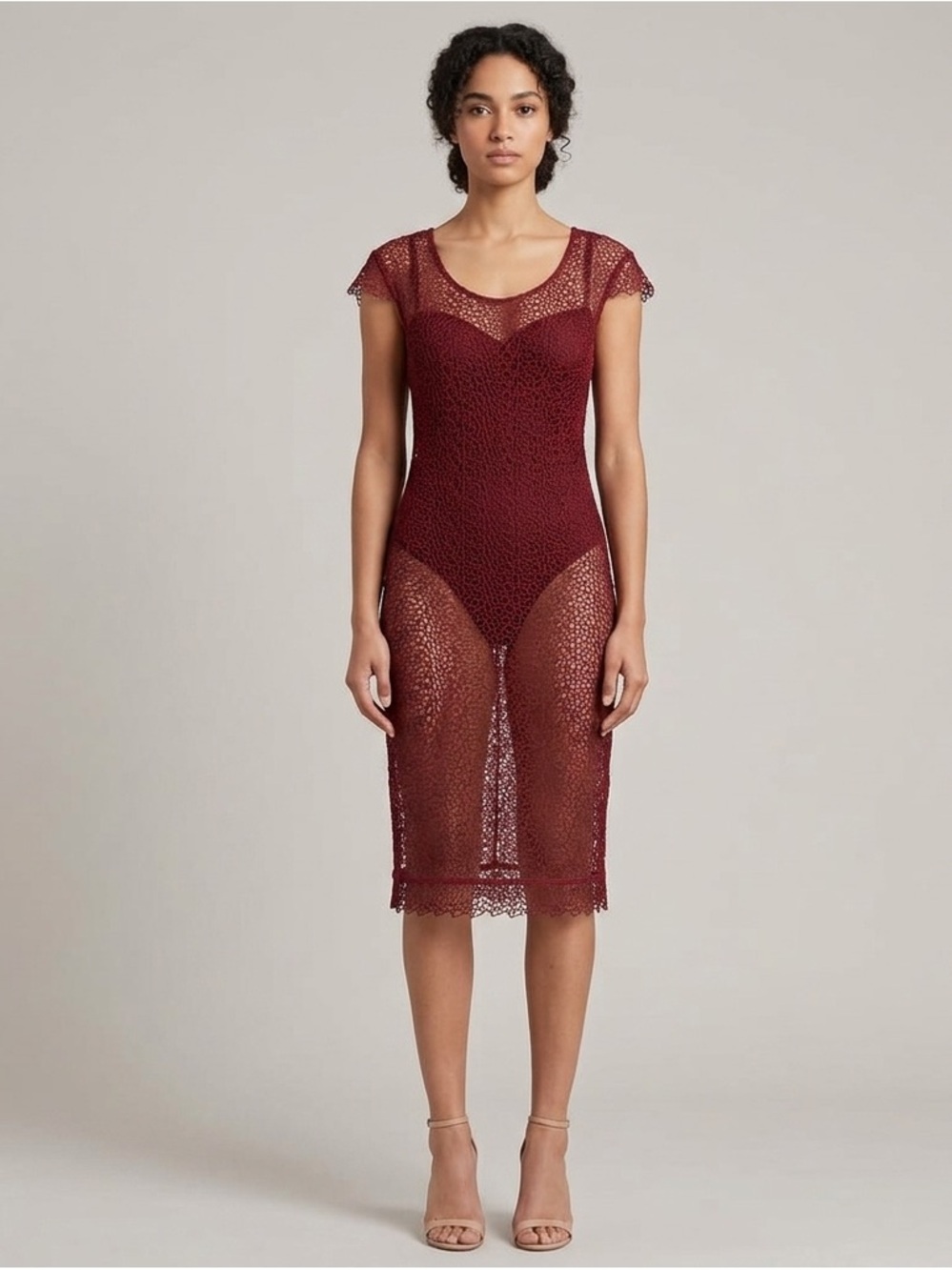 NWT La Perla Lace Sheer Cocktail Dress Burgundy Italy Size 40 US 4 $1708